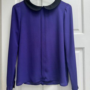 Royal Purple Blouse with Black Peter Pan Collar